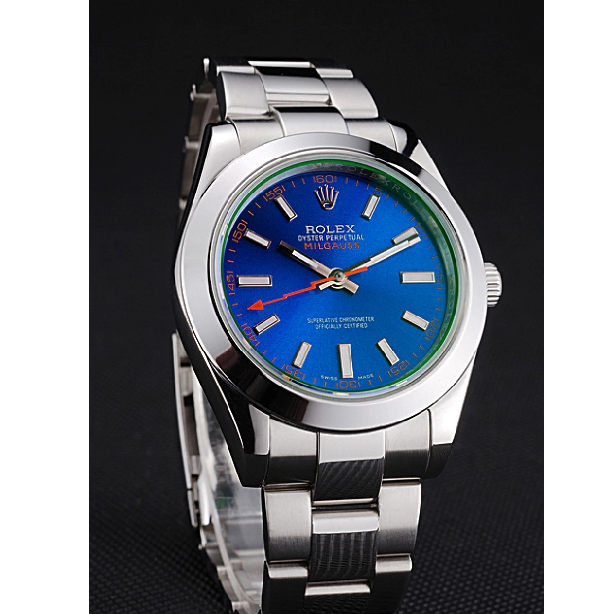 Aaa replica watch Steel Rolex And Stainless Blue Case Milgauss Bezel 622838 Dial 0819